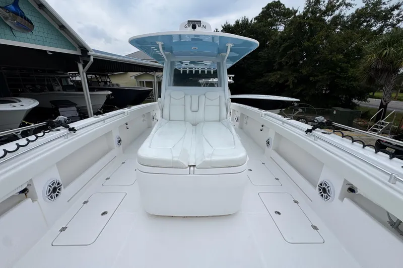 Slide: The Image of 2025 Invincible 40 Catamaran with spacious deck and comfortable seating. - 27