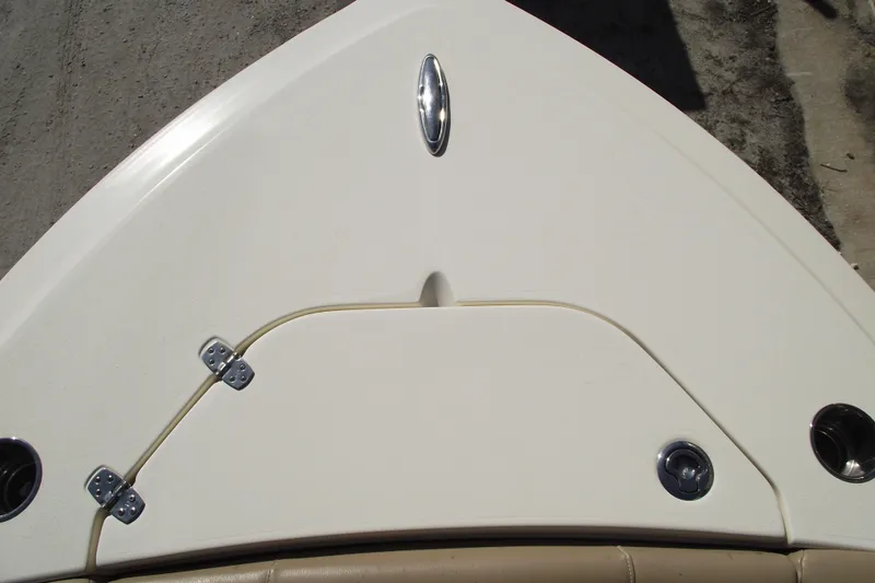 Slide: The Image of 2022 Scout 215 Dorado boat deck with storage hatch and stainless steel fittings. - 6
