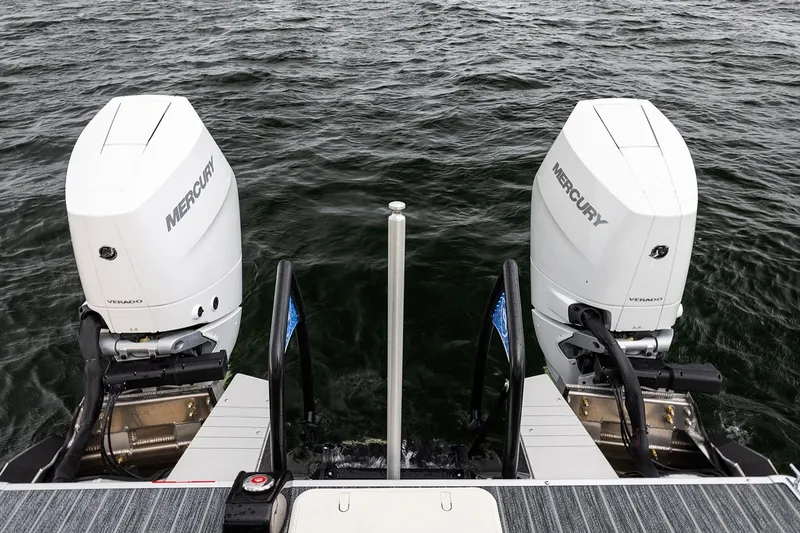 Slide: The Image of 2026 Premier 270 Super Sport boat with dual Mercury Verado outboard engines on water. - 5