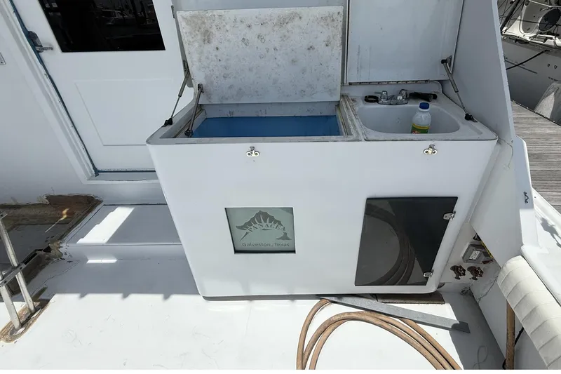 Slide: The Image of 1978 Marine Management 48 Sport Fish boat with sink and storage, Galveston, Texas. - 19