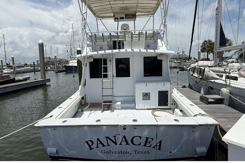 Slide: The Image of 1978 Marine Management 48 Sport Fish boat docked in Galveston, Texas marina. - 7