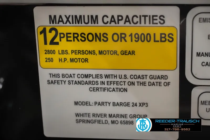 Slide: The Image of 2020 Sun Tracker Party Barge 24 DLX capacity label: 12 persons or 1900 lbs. - 64