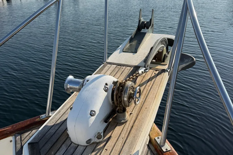 Slide: The Image of Bow of 1988 Grand Banks Heritage CL with anchor and winch system. - 46