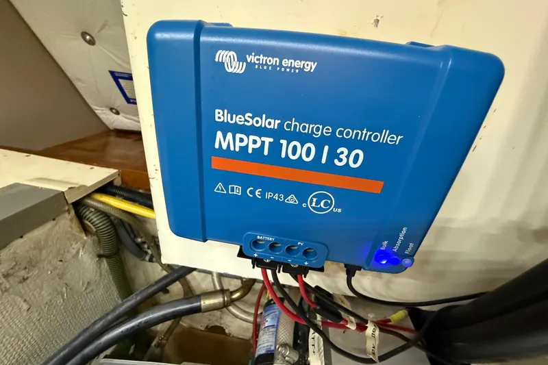 Slide: The Image of Victron Energy BlueSolar charge controller on 1988 Grand Banks Heritage CL boat. - 53