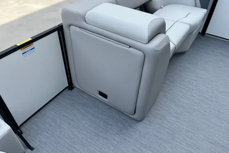 Slide: The Image of 2026 Godfrey Sweetwater 2086 SB boat interior with gray seating and flooring. - 11
