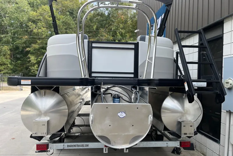 Slide: The Image of 2026 Godfrey Sweetwater 2086 SB pontoon boat on trailer, rear view. - 3