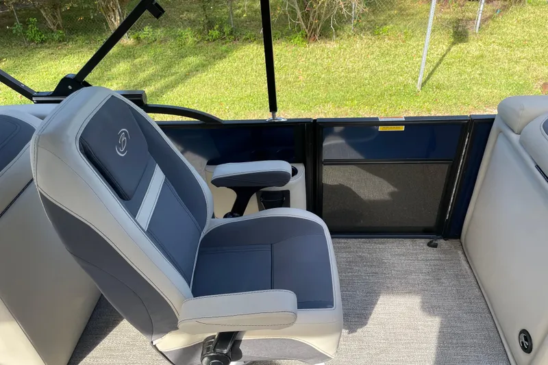 Slide: The Image of Captain's chair on 2022 Barletta Cabrio 22QC pontoon boat, featuring sleek design and comfort. - 33