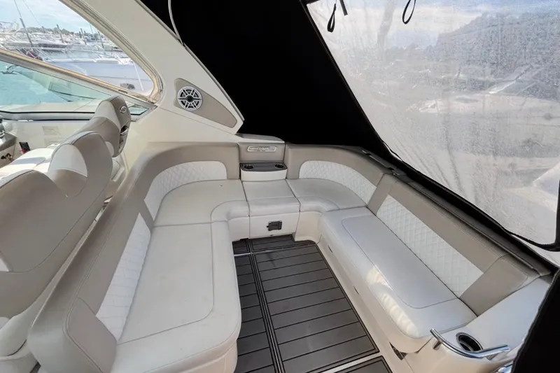 Slide: The Image of Luxurious interior of 2011 CHAPPARELL Signature 330 boat with white seating and sleek design. - 13