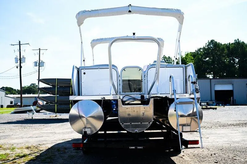 Slide: The Image of 2023 Aloha Pontoon Mahalo 23 boat, rear view, parked outdoors with canopy. - 3