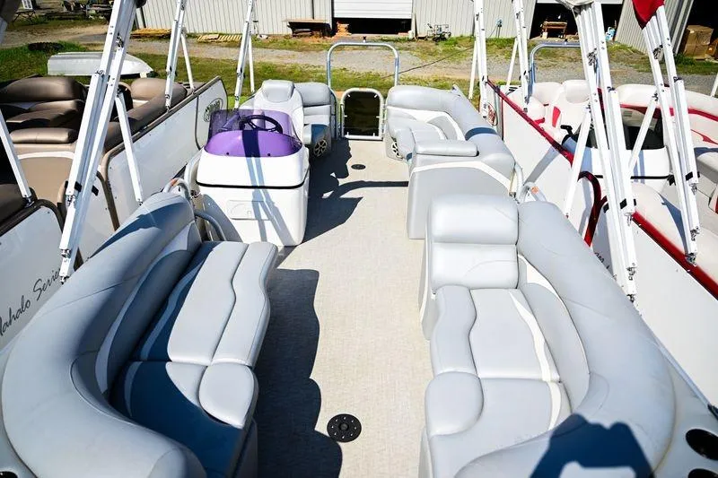 Slide: The Image of 2023 Aloha Pontoon Mahalo 23 with spacious seating and modern design. - 6