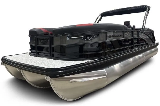 Slide: The Image of 2026 Bennington 24 MFBSF pontoon boat with sleek black design and modern features. - 6