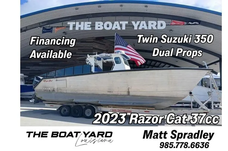 The Image of 2023 Razor Cat 37 Cat boat with twin Suzuki 350 engines at The Boat Yard, Louisiana. - 0