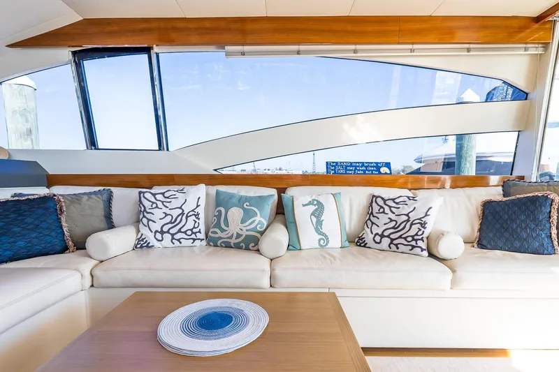 Slide: The Image of Luxurious interior of 2011 Uniesse 55S yacht with nautical-themed cushions. - 21