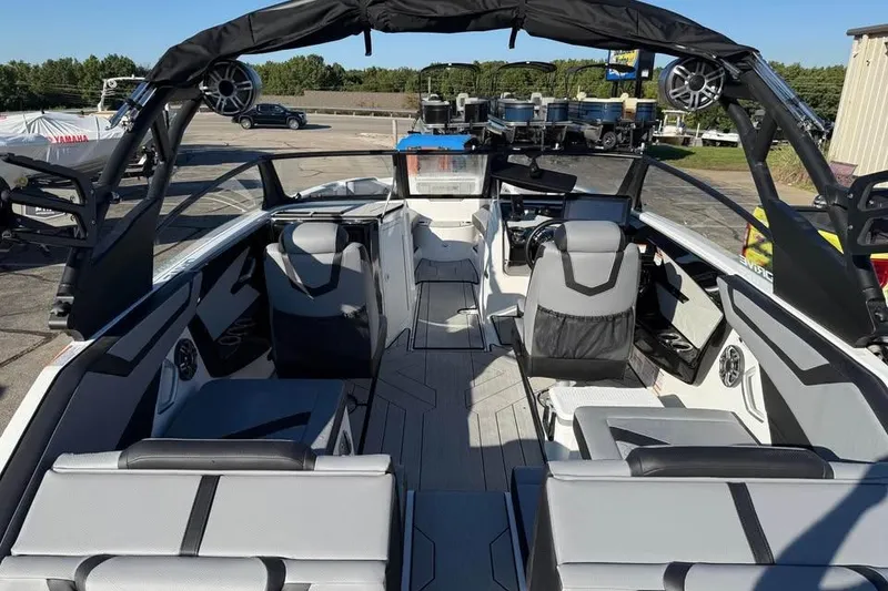 Slide: The Image of 2026 Yamaha Boats 222XD interior with sleek seating and modern design. - 6
