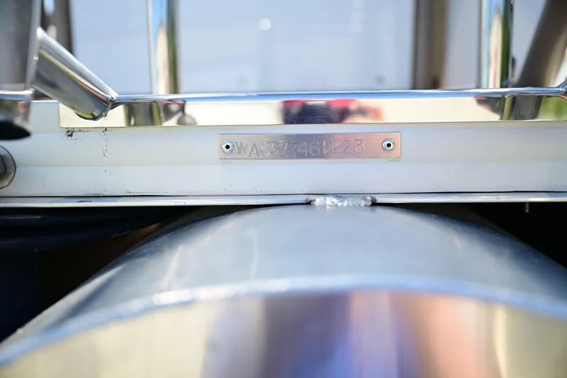 Slide: The Image of 2023 Aloha Pontoon Mahalo 23 boat identification plate close-up. - 9
