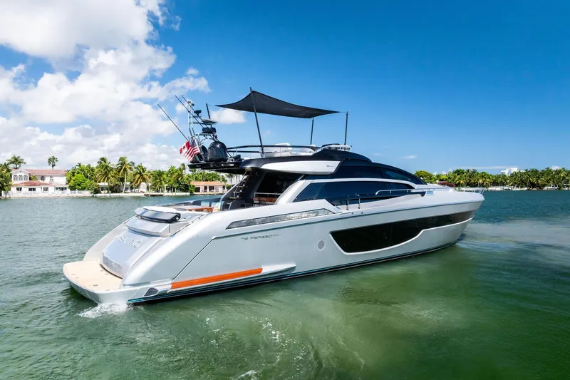 Slide: The Image of Luxury 2023 Riva 76 PERSEO Super yacht cruising on a sunny day. - 13