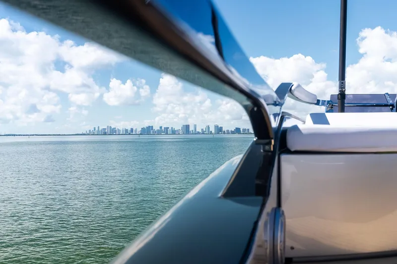 Slide: The Image of Luxury Riva 76 PERSEO Super yacht with city skyline in the background, 2023 model. - 34