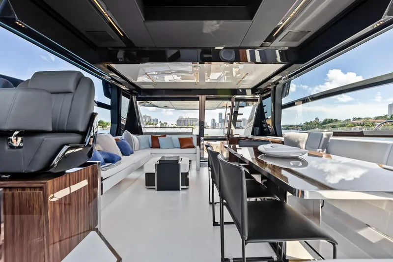 Slide: The Image of Luxurious interior of 2023 Riva 76 PERSEO Super yacht with modern seating and dining area. - 47