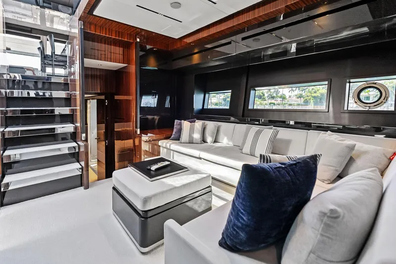 Slide: The Image of Luxurious interior of 2023 Riva 76 PERSEO Super yacht with modern seating and elegant design. - 52