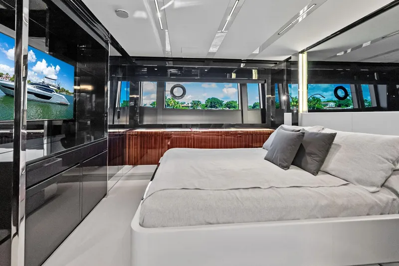 Slide: The Image of Luxurious interior of 2023 Riva 76 PERSEO Super yacht with modern bedroom design. - 58