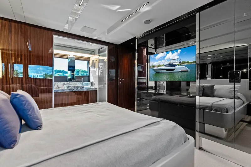 Slide: The Image of Luxurious bedroom interior of 2023 Riva 76 PERSEO Super yacht with modern design elements. - 59