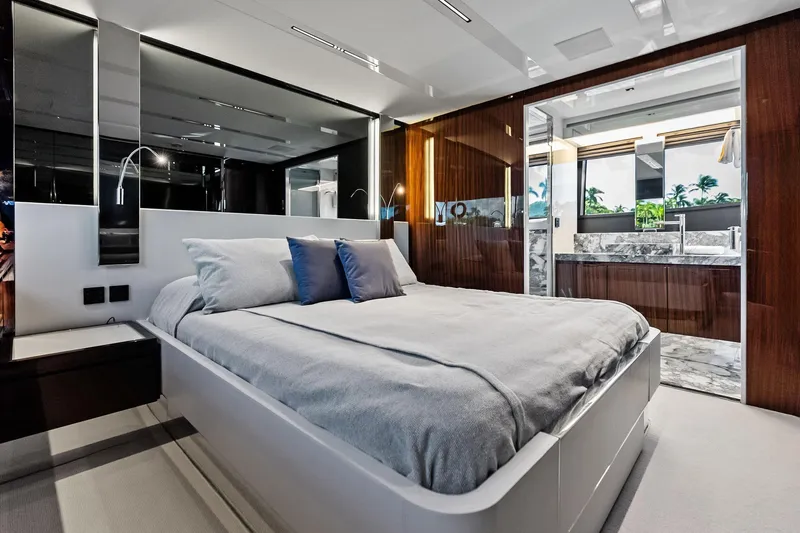 Slide: The Image of Luxurious bedroom interior of 2023 Riva 76 PERSEO Super yacht with modern design elements. - 61