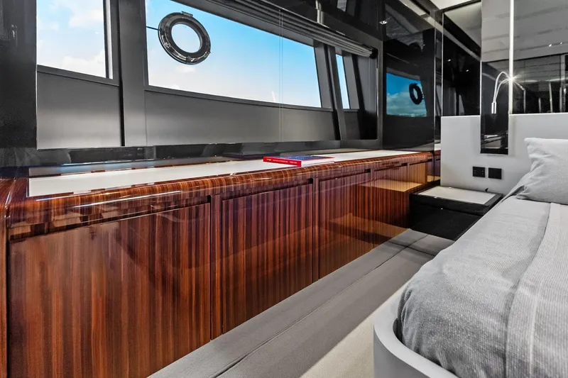 Slide: The Image of Luxurious interior of 2023 Riva 76 PERSEO Super yacht with sleek wood cabinetry. - 62