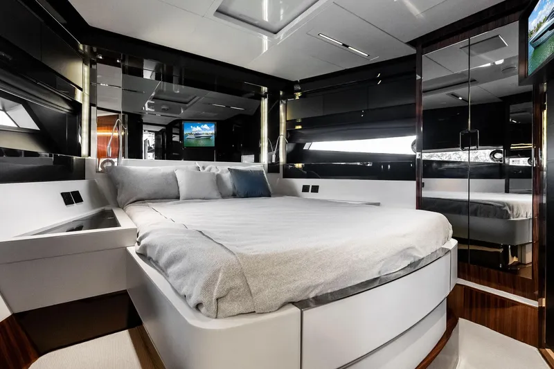 Slide: The Image of Luxurious bedroom interior of 2023 Riva 76 PERSEO Super yacht with modern design elements. - 67