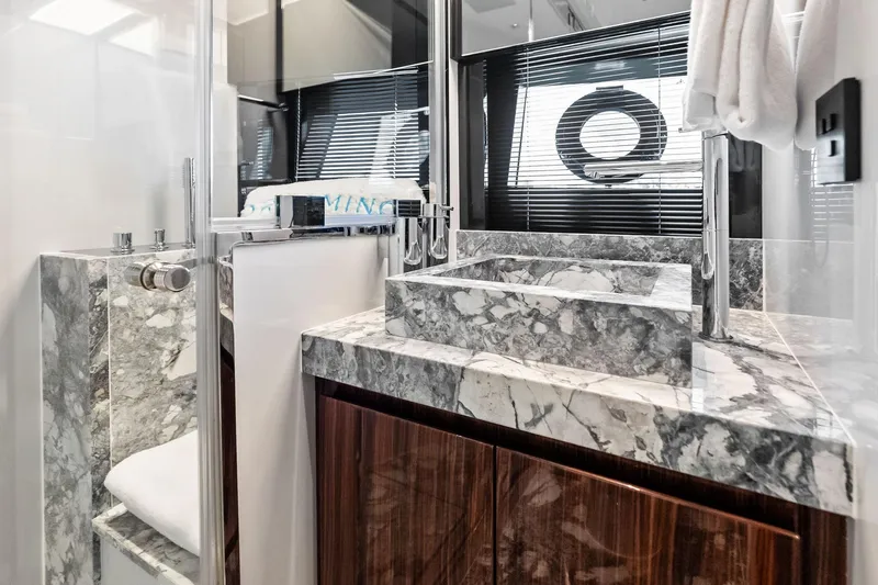 Slide: The Image of Luxurious bathroom in 2023 Riva 76 PERSEO Super yacht with marble sink and modern fixtures. - 73