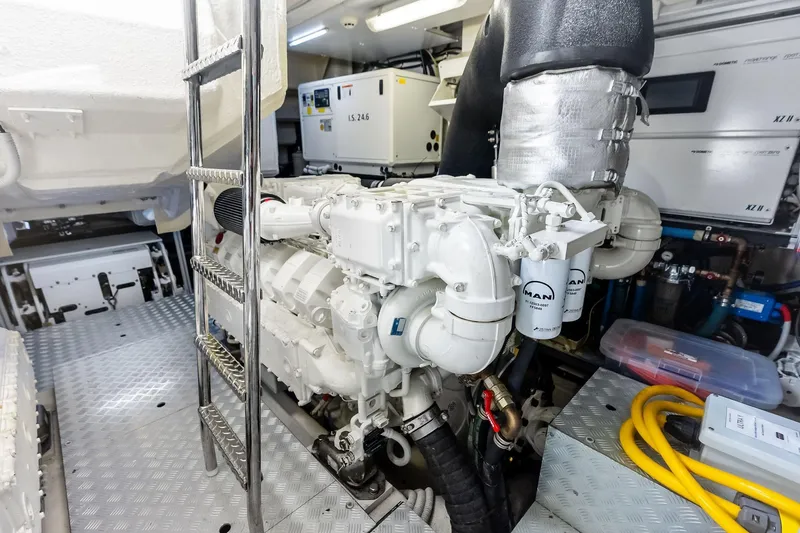 Slide: The Image of Engine room of 2023 Riva 76 PERSEO Super yacht, featuring MAN engines and modern equipment. - 80