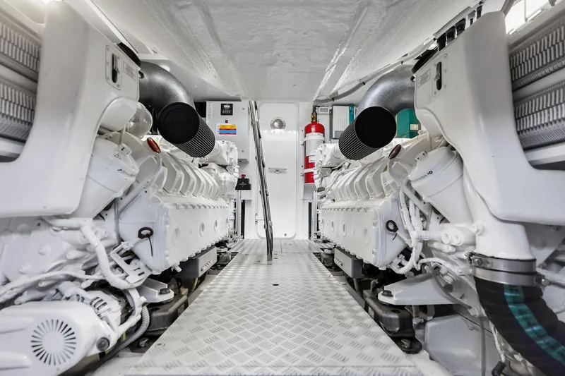 Slide: The Image of Engine room of 2023 Riva 76 PERSEO Super yacht, showcasing dual engines and equipment. - 84
