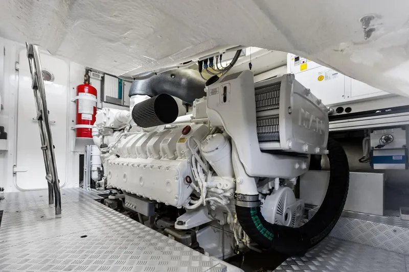 Slide: The Image of Engine room of 2023 Riva 76 PERSEO Super yacht, featuring a MAN engine. - 85