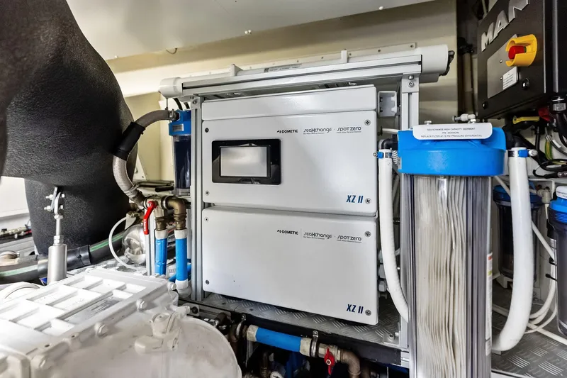 Slide: The Image of Engine room of 2023 Riva 76 PERSEO Super yacht, featuring advanced filtration system. - 86