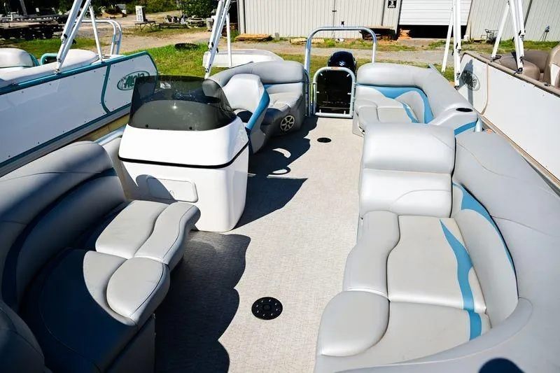 Slide: The Image of 2023 Aloha Pontoon Mahalo 23 interior with spacious seating and modern design. - 10