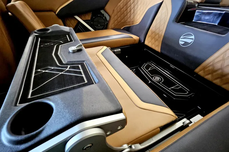 Slide: The Image of Luxurious interior of 2025 Tigé 22RZX boat with premium leather seating and modern design. - 8