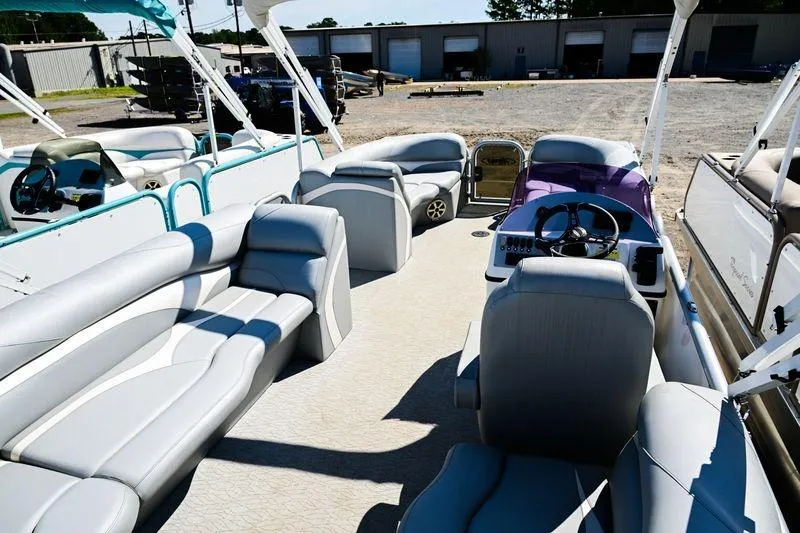 Slide: The Image of 2023 Aloha Pontoon Mahalo 23 interior with spacious seating and modern design. - 8