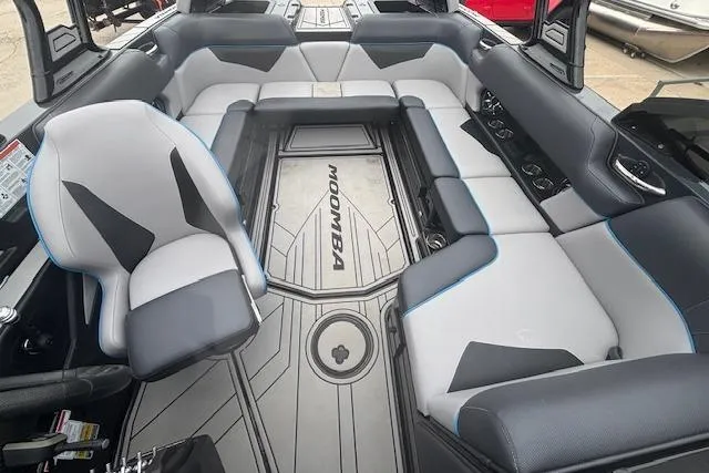 Slide: The Image of 2022 Moomba Kaiyen boat interior with spacious seating and modern design. - 33