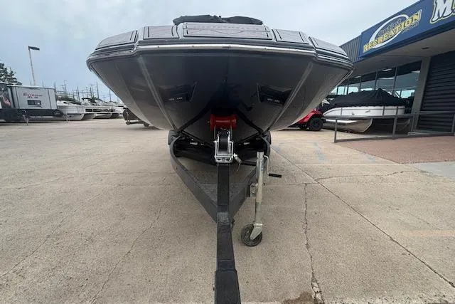 Slide: The Image of 2022 Moomba Kaiyen boat on trailer at dealership, front view. - 5