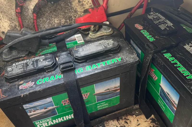 Slide: The Image of Marine cranking batteries in a 2008 Parker 2510 XL Walkaround boat. - 29