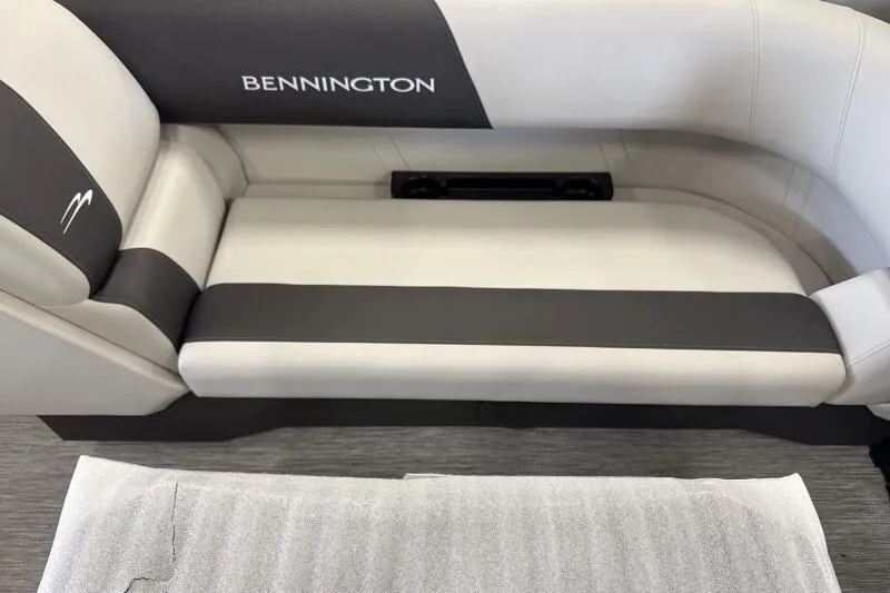 Slide: The Image of 2026 Bennington 22 SSRSF boat interior with gray and white seating. - 15