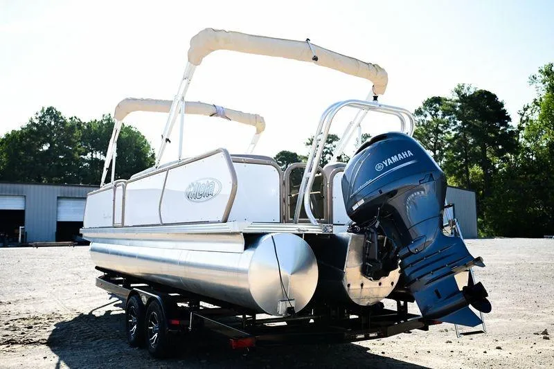 Slide: The Image of 2023 Aloha Pontoon 260 Tropical Series Sundeck with Yamaha outboard motor on trailer. - 7