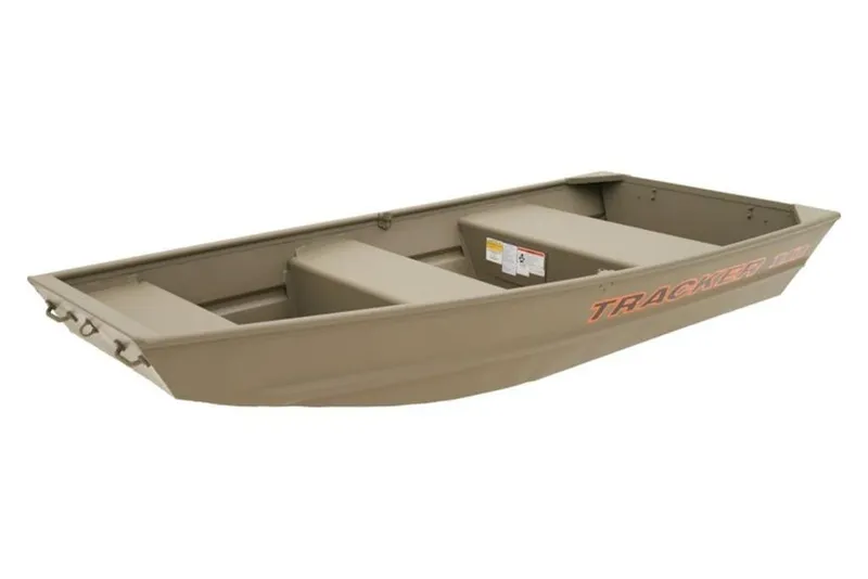 Slide: The Image of 2026 Tracker Grizzly 1036 Utility boat, beige color, side view. - 4