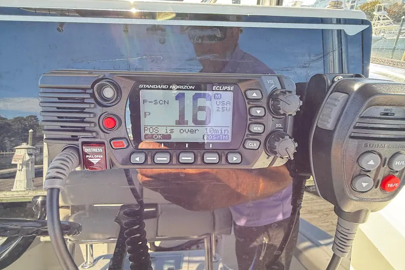 Slide: The Image of Garmin fishfinder display on Parker 2100 Special Edition boat, showing depth and sonar data. - 29