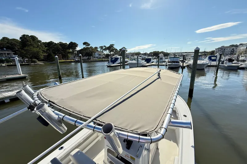 Slide: The Image of Parker 2100 Special Edition boat canopy with scenic river view, 2020 model. - 35
