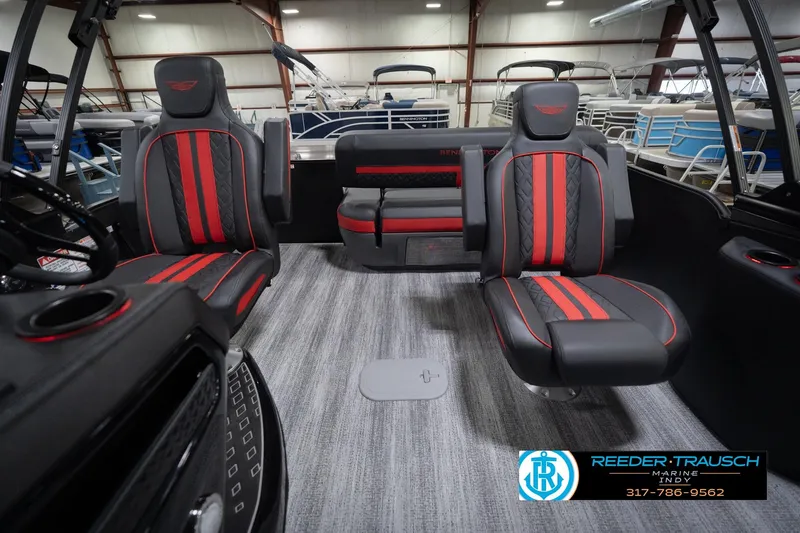 Slide: The Image of Interior of 2026 Bennington 24 MSB boat with stylish red and black seating. - 15