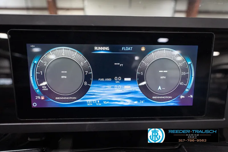 Slide: The Image of Digital dashboard of 2026 Bennington 24 MSB boat, displaying RPM and speed gauges. - 40