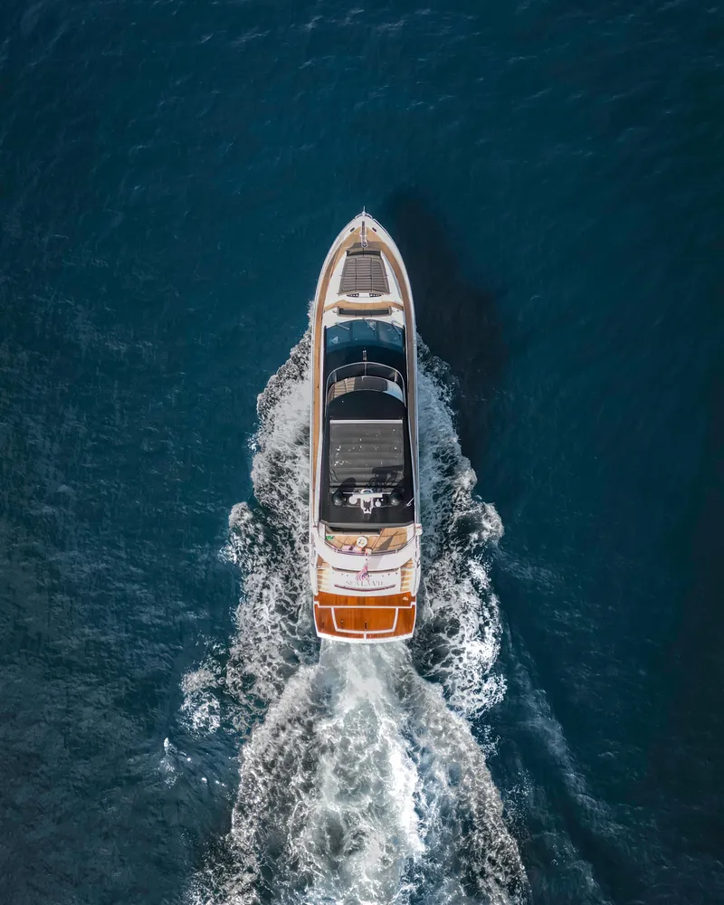 Slide: The Image of Aerial view of 2016 Sunseeker 75 Yacht cruising on open water. - 5