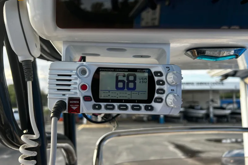 Slide: The Image of VHF radio on 2018 Robalo R180 Center Console boat, channel 68 displayed. - 17
