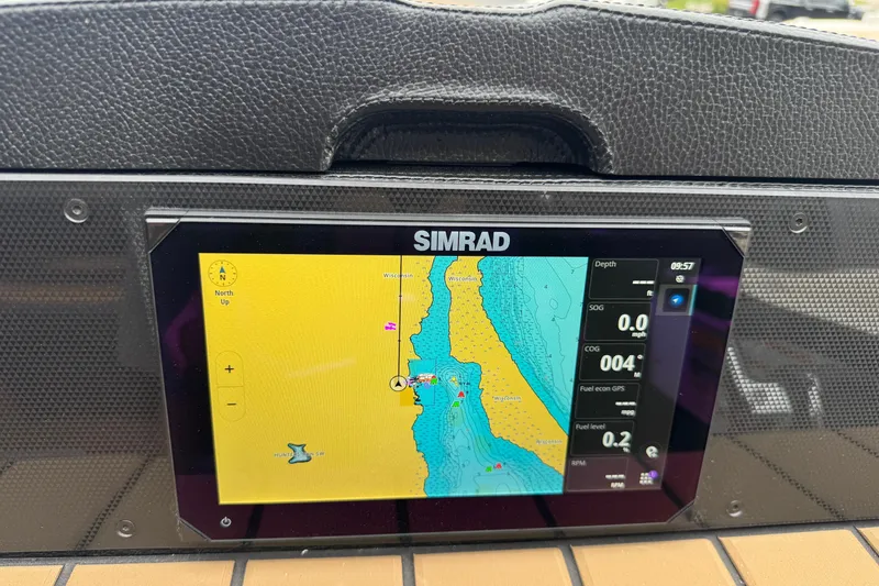 Slide: The Image of Simrad navigation display on 2026 Premier 230 Solaris RL boat dashboard. - 17