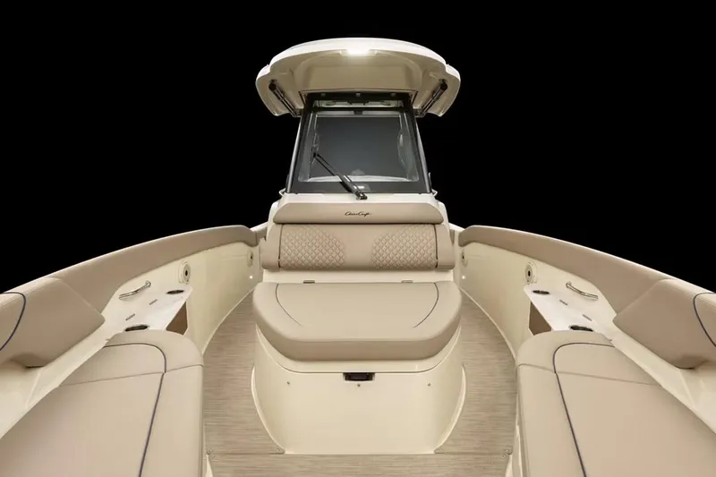 Slide: The Image of Manufacturer Provided Image: 2025 Chris-Craft Catalina 30 boat interior with beige seating and modern design. - 7